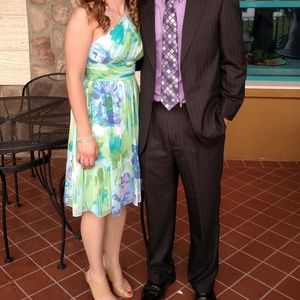 Donna Morgan watercolor one shoulder dress